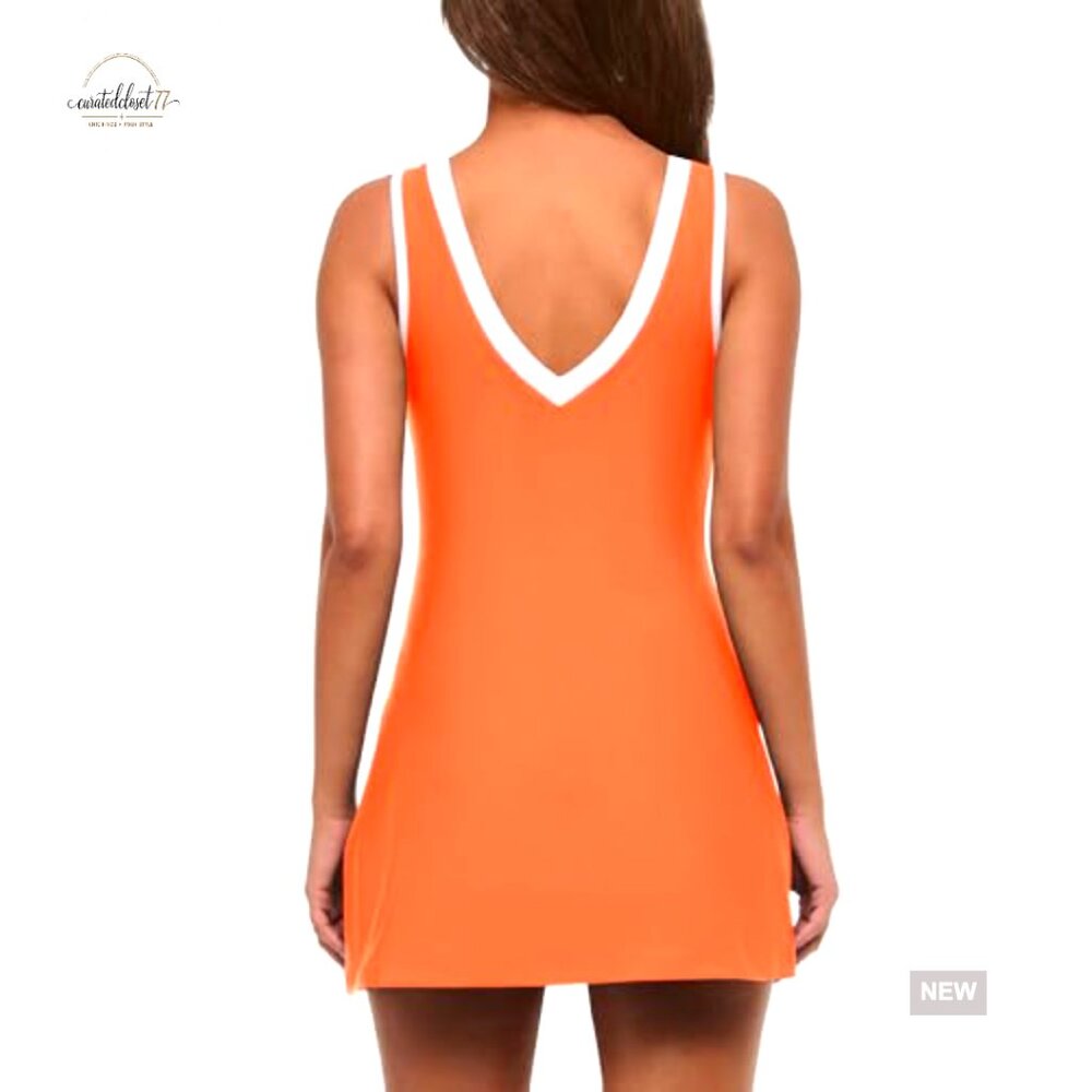 Women's Athletic Dress with Built-in Shorts, V-Neck, Pockets, Removable Pads - Picture 3 of 5